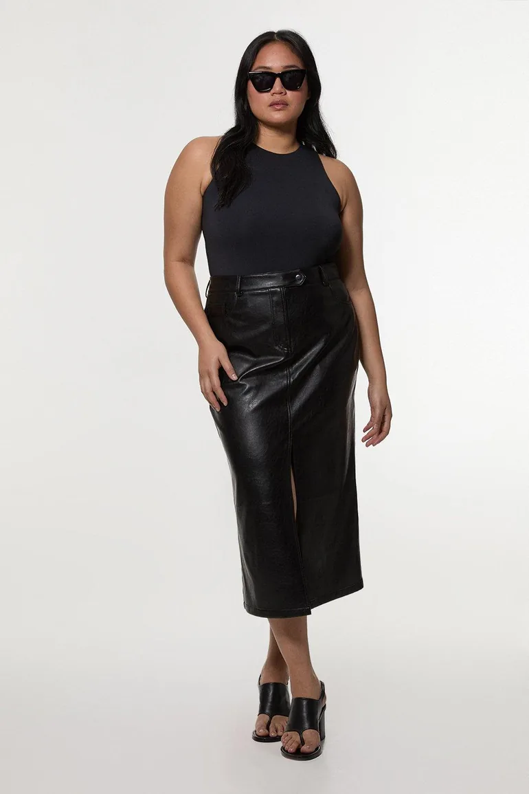 Plus Size Faux Leather Pencil Midaxi Skirt