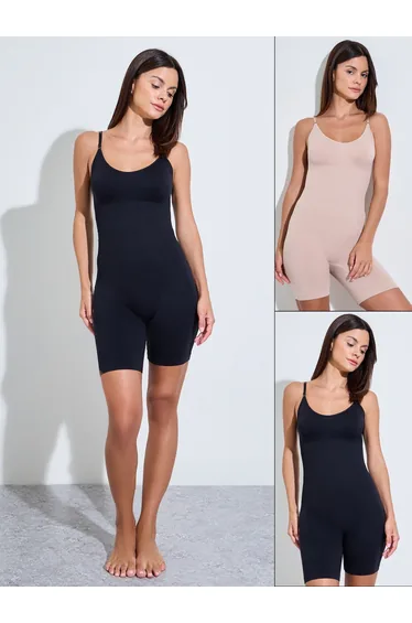 Pack of 2 - Round Neck Mid Thigh Strappy Body Slimmer