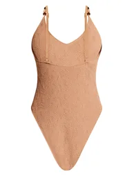 Stone Textured Bead Trim Plunge Swimsuit - 4