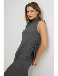 Anthracite Melange Peplum Lace Detailed Thessaloniki Skirted Knitted Bottom - Top Set - 1