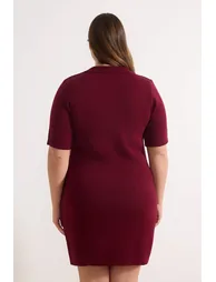 Burgundy Polo Neck Buttoned Short / Mini Knitwear Dress - 1