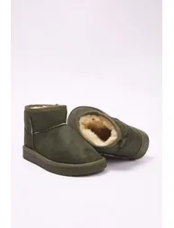 Khaki Fur Lined Round Toe Flatform Heeled Women's Boots