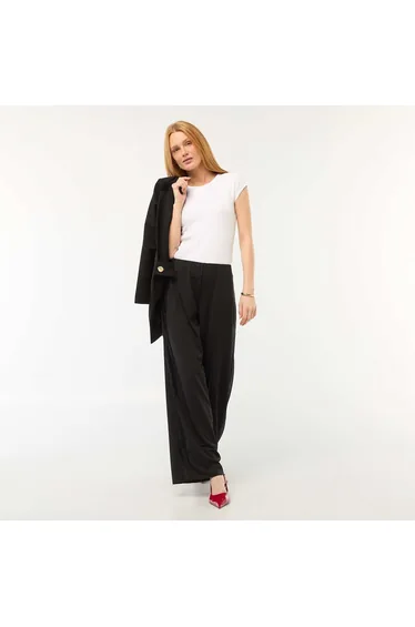Wide Leg Flowy Pants with Lace Side Stripes BLACK