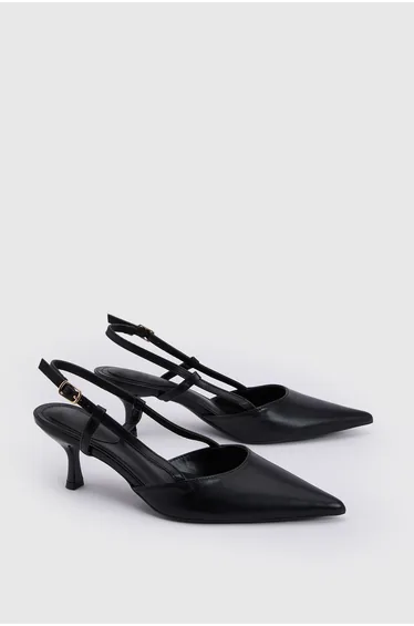 Luneth Faux Leather Kitten Heel Slingback Court Shoes