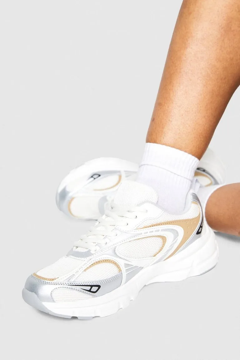 Tonal Sports Panelled Chunky Trainers - beige