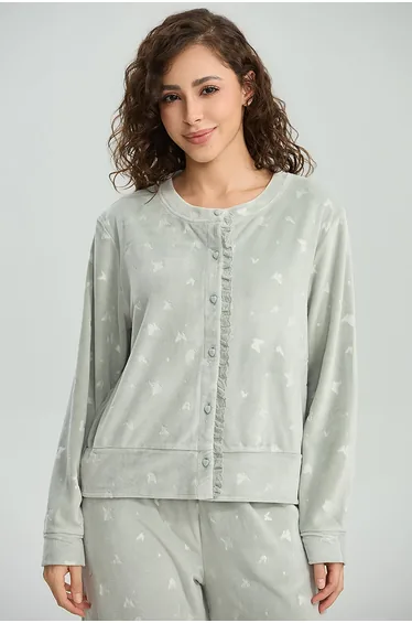 Embroidered Detail Button Front Pajama Top