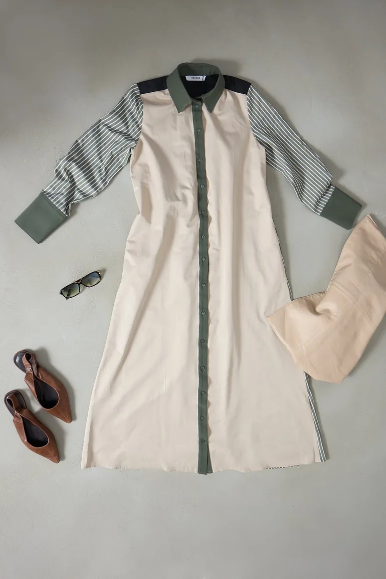 COLOR BLOCK SHIRT DRESS - 5