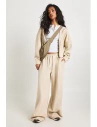 Washed Cinched Waist Double Zip Hoodie Tracksuit - stone - 1