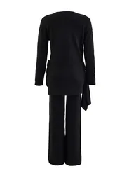 Black Soft Textured Oversize Plain Knitwear Hijab Bottom - Top Set - 5