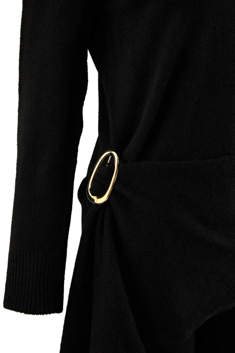 Black Soft Textured Oversize Plain Knitwear Hijab Bottom - Top Set - 4