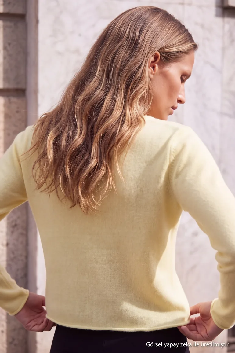 Wardrobe Essentials Yellow Soft Textured Pool Collar Basic Knitwear Sweater - 7