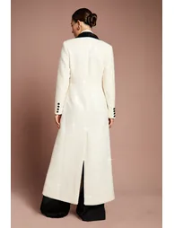 Lisa Tan Double Breasted Sequin Tweed Maxi Coat - 3