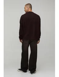 Relaxed Fit Henley Waffle Knitted T-Shirt - chocolate - 1