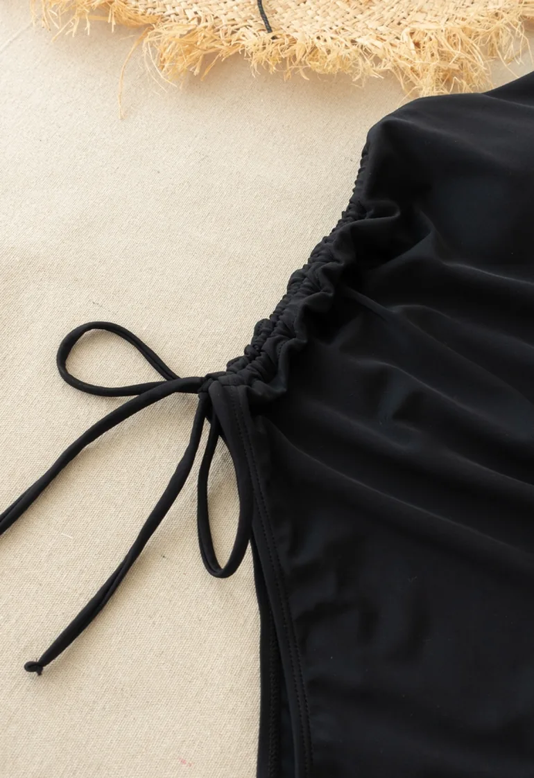Drawstring Side One-Piece Swimsuit in Black - 3