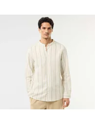 Striped Mao Collar Shirt with Roll-Up Sleeves GREEN - 4
