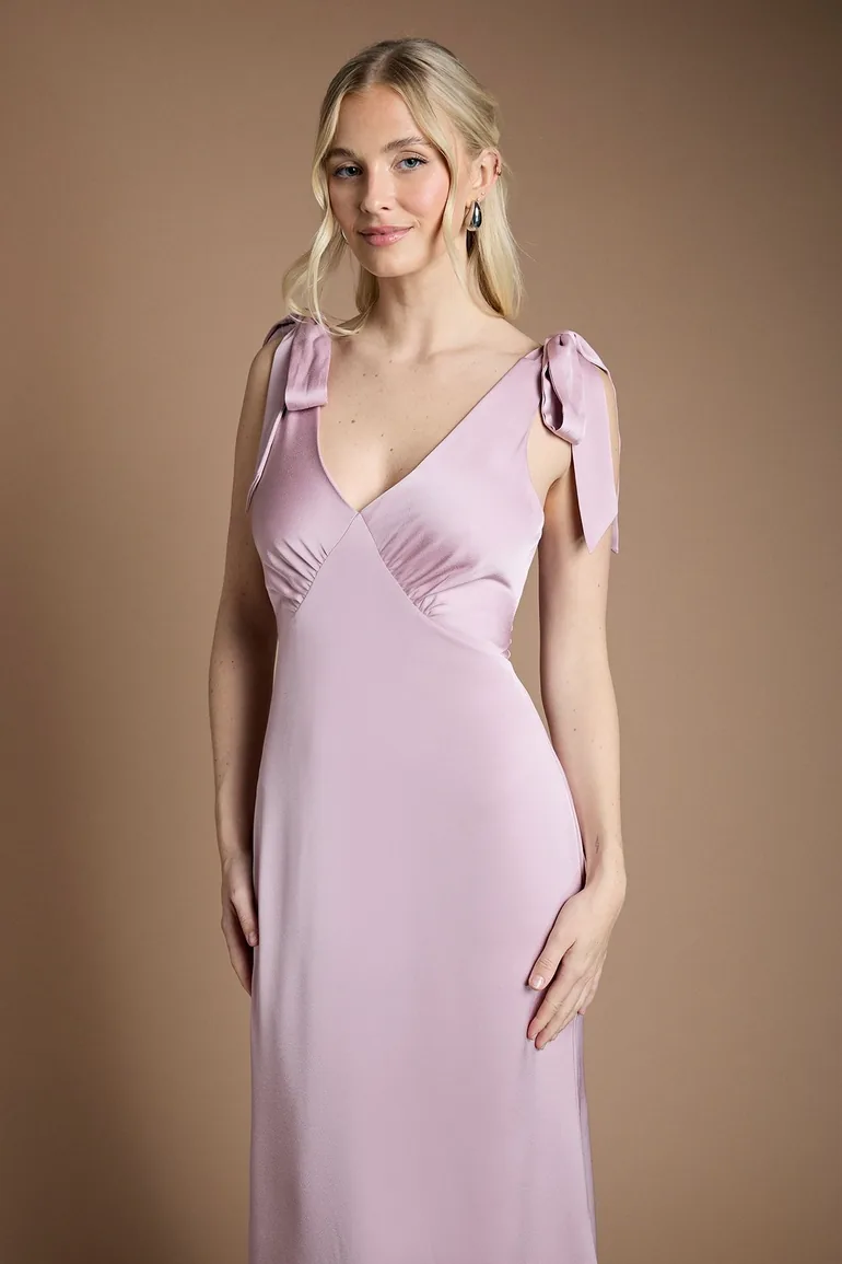 Coast Honoured Satin Back Crepe V Neck Tie Shoulder Maxi  Dress - 1