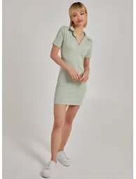 Short Sleeve Collar Neck Rib Mini Dress