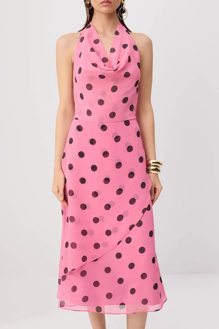 Multicolor Plain Weave Chiffon Midi Lined Dress - 2