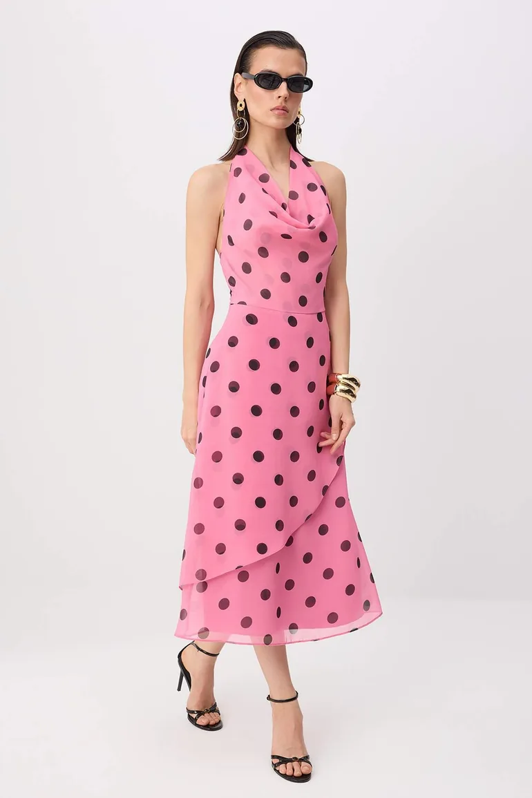 Multicolor Plain Weave Chiffon Midi Lined Dress