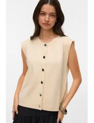 Sleeveless Buttoned Cardigan with Crew Neck