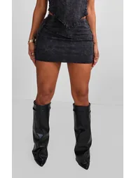 Shape Black Washed Cotton Seam Lettuce Hem Skirt Co-ord - 1