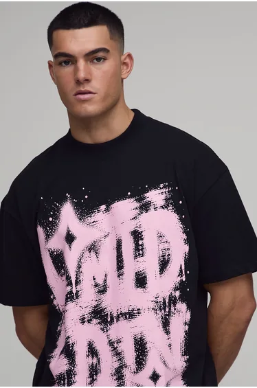 Oversized Limited Edition Graffiti Print T-Shirt - black