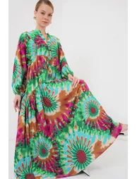 BDART Printed V-Neck Maxi Dress with Button Closure - 1
