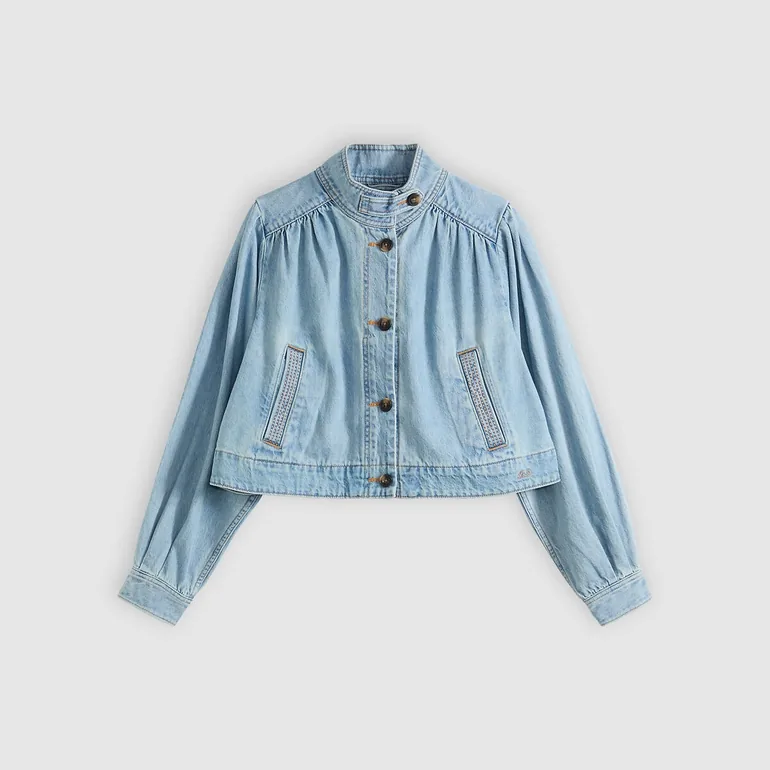 Short Denim Jacket with High Neck - 4