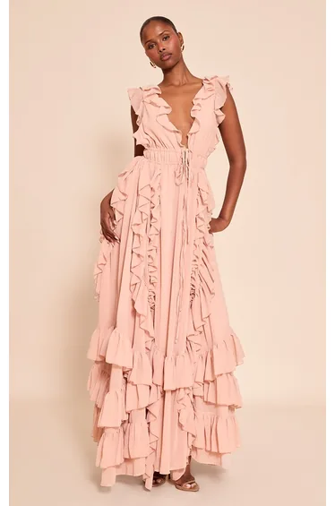Blush Extreme Frill Detail Maxi Dress