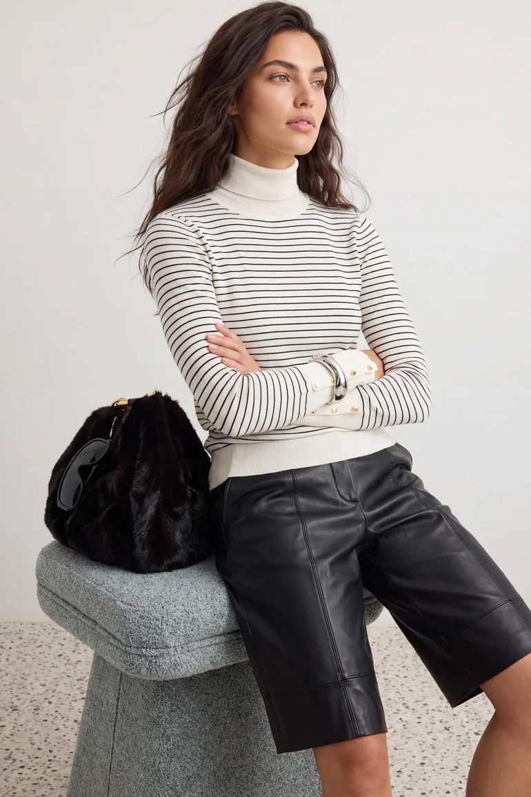Ecru*001 Mercerized Look Premium Yarn / Special Yarn Basic Knitwear Sweater - 2