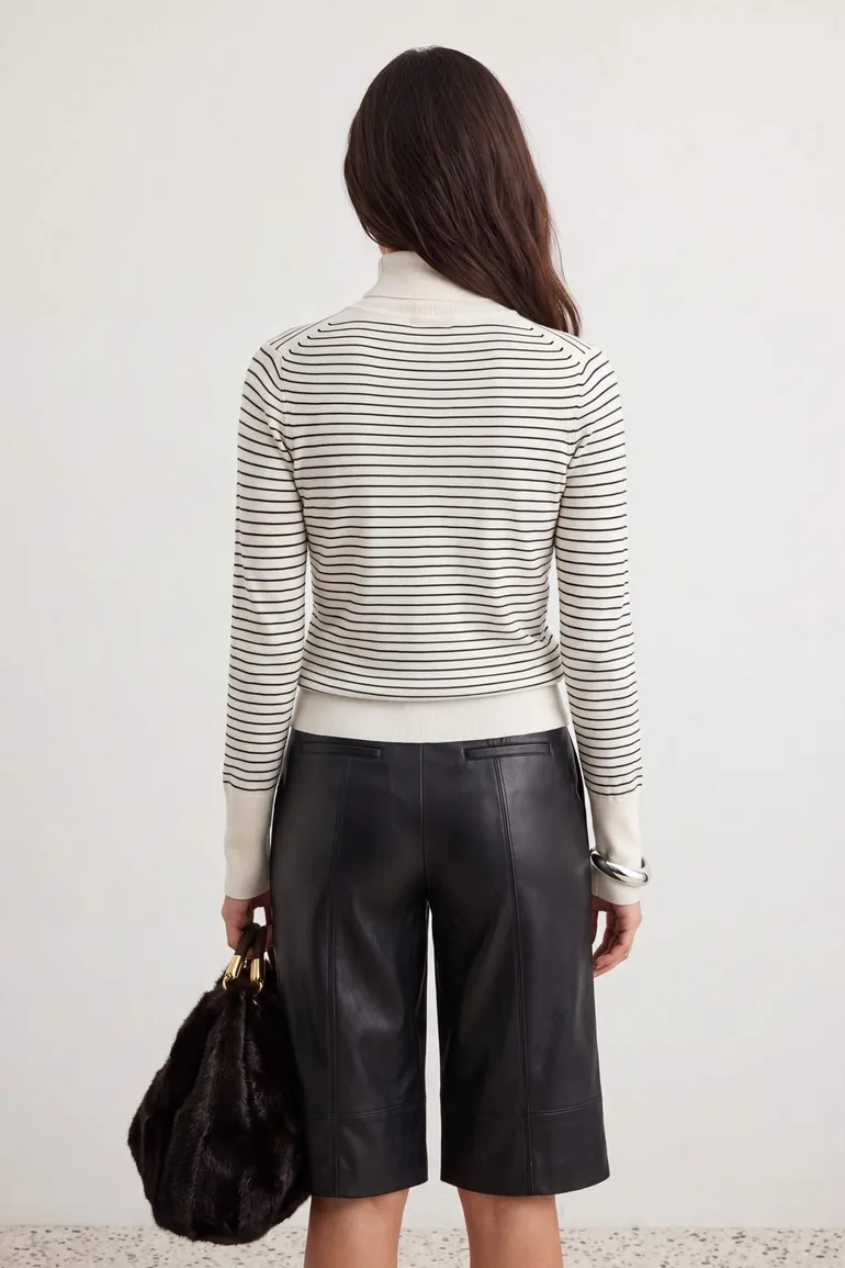 Ecru*001 Mercerized Look Premium Yarn / Special Yarn Basic Knitwear Sweater - 3