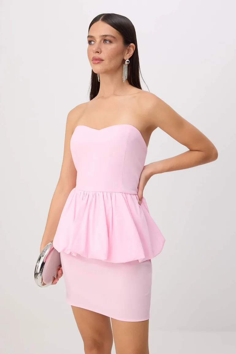 Pink Woven Mini Stylish Dress - 1