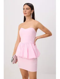 Pink Woven Mini Stylish Dress - 1