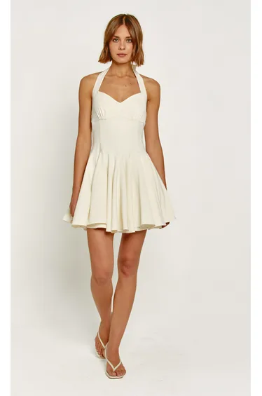 Cream Fit & Flare Mini Dress