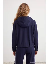 Navy Blue Oversize Hooded Summer Jacket - 6
