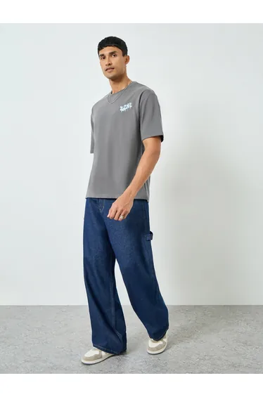 Men Grey Graphic Print Oversized T-Shirt