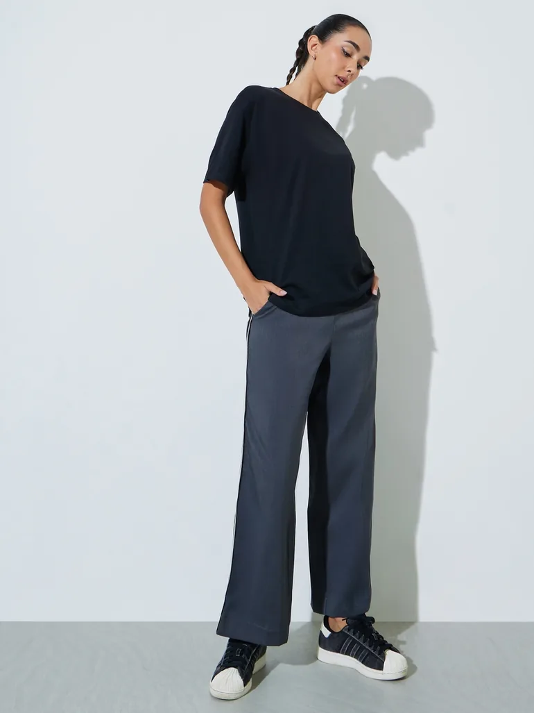 Black Oversized Round Neck T-Shirt - 2
