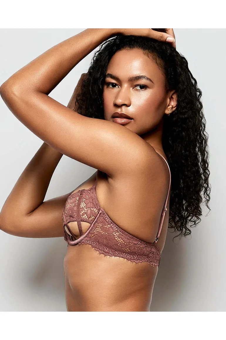 Unlined Lace Bra with Cut-Outs in Dusty Cedar - 1