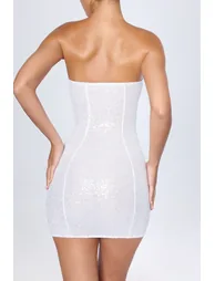 Embellished Bandeau Mini Dress in White - 1