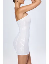 Embellished Bandeau Mini Dress in White - 2