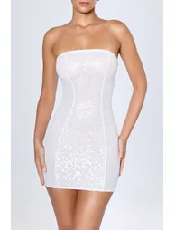Embellished Bandeau Mini Dress in White - 3