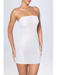 Embellished Bandeau Mini Dress in White - 4