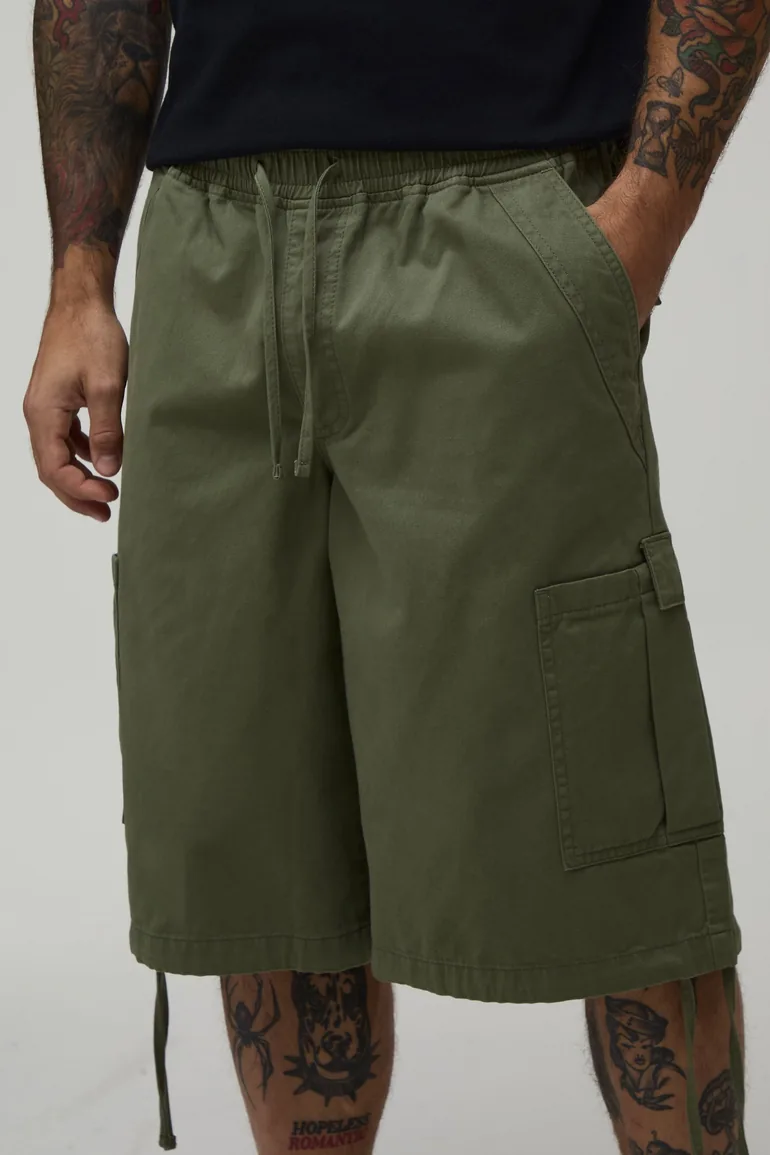 Long Length Parachute Cargo Pocket Short - khaki - 3