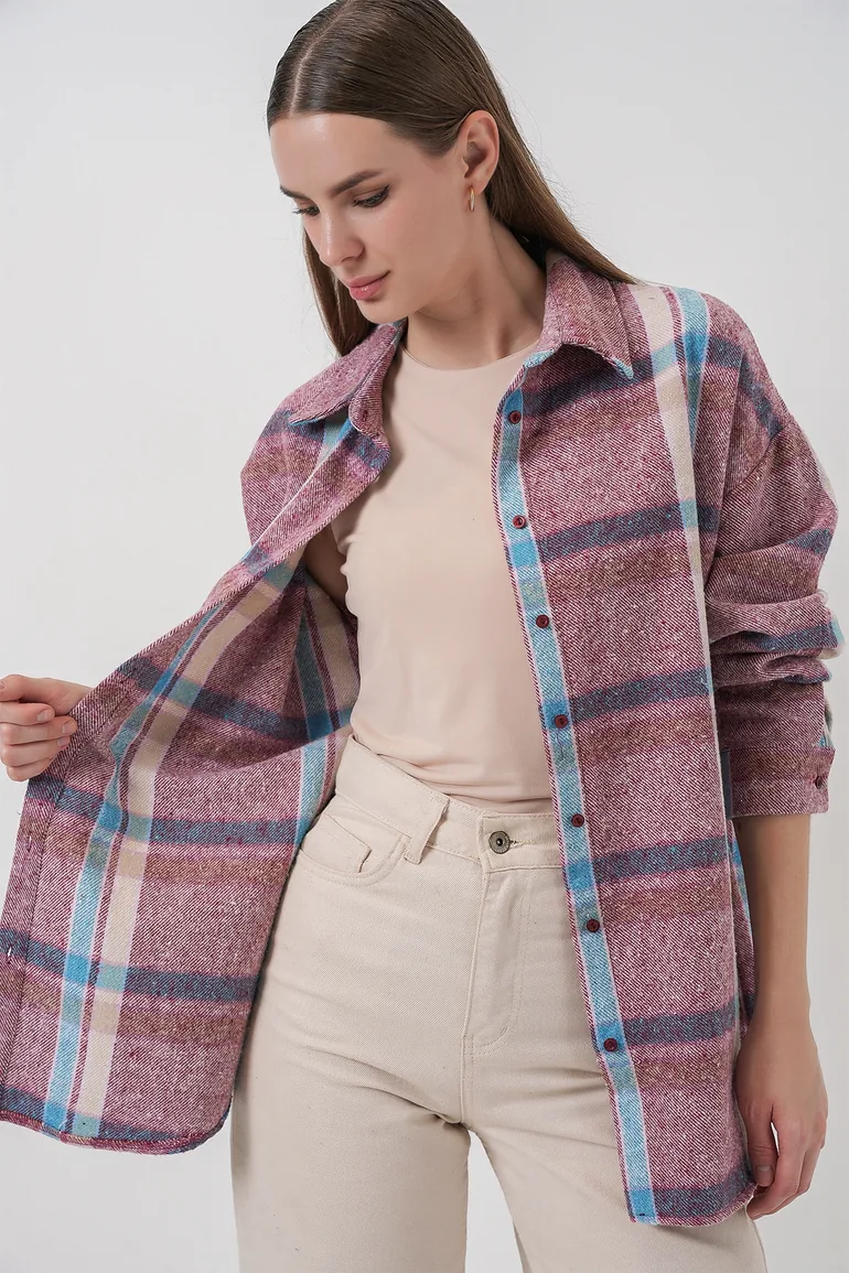 Plaid Pattern Double Pocket Shirt - 4