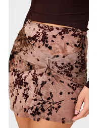 Mauve Devore Twist Front Metal Trim Mini Skirt - 4