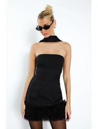 Ruffle Hem Mini Dress - black - 1