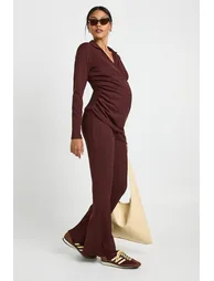 Maternity Rib Wrap Top & Trouser Co-Ord - chocolate