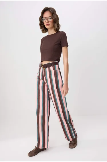Multi-Colored Striped High Waist Wide Leg Jeans