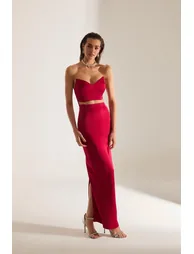 Mabel Cut Out Low-cut Pencil Satin Evening Dress - 4