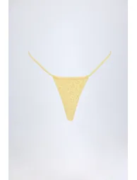 Broderie Anglaise Drawstring Bikini Bottoms in Lemon Yellow - 2